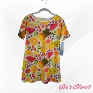Cat & Jack Multicolor Fruit Print Short Sleeve Girls Nightgown Size L 10-12